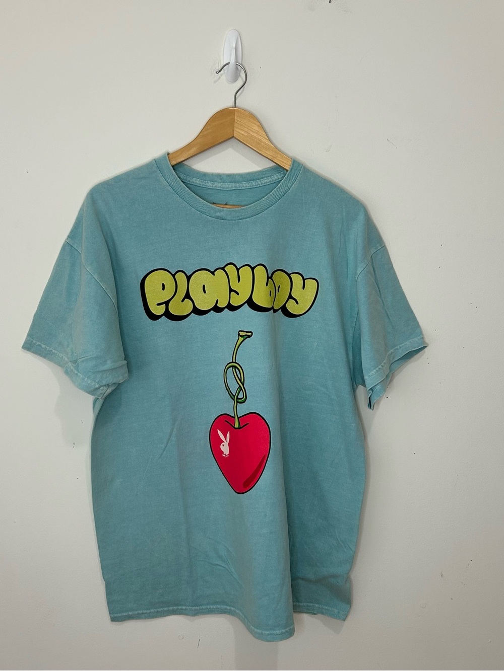 Playboy Bunny Logo Graphic Print T Shirt Mens XL Blue Crew Neck Short Sleeve